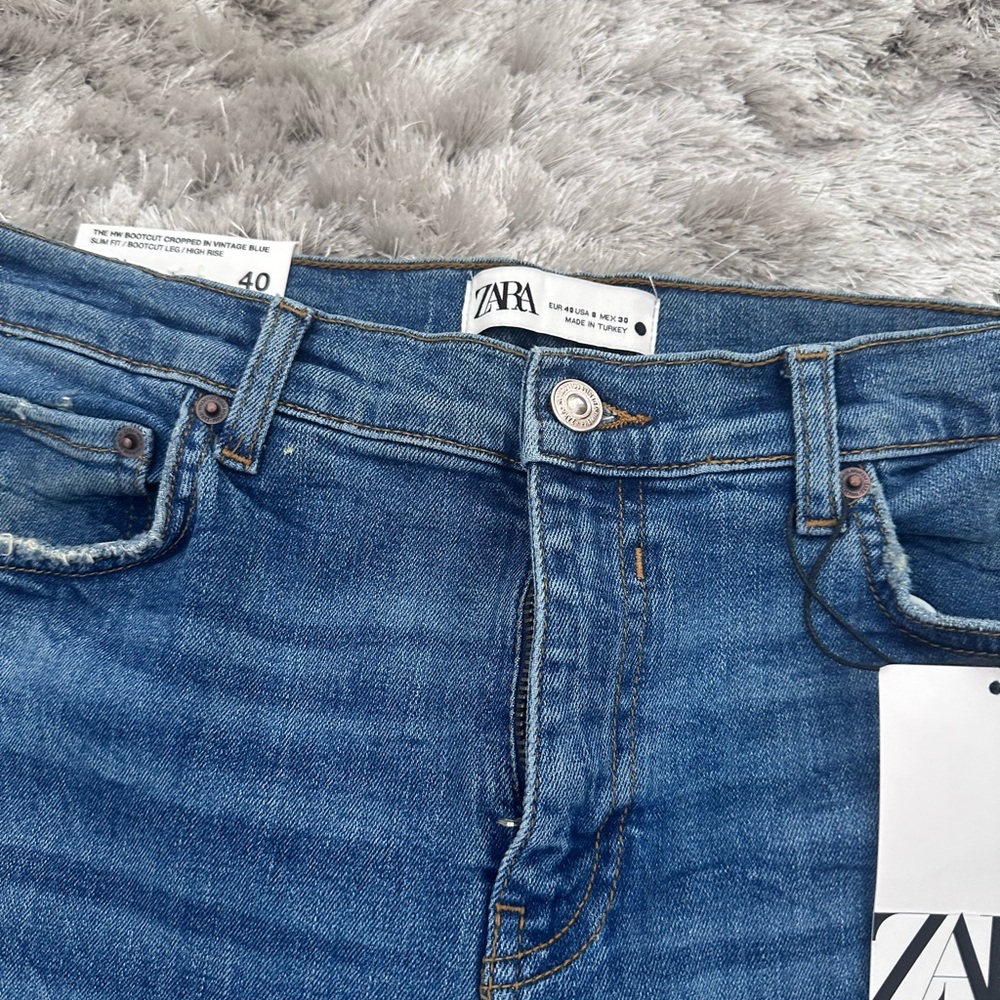 Zara Vintage Blue Bootcut Cropped Jeans with Distressing